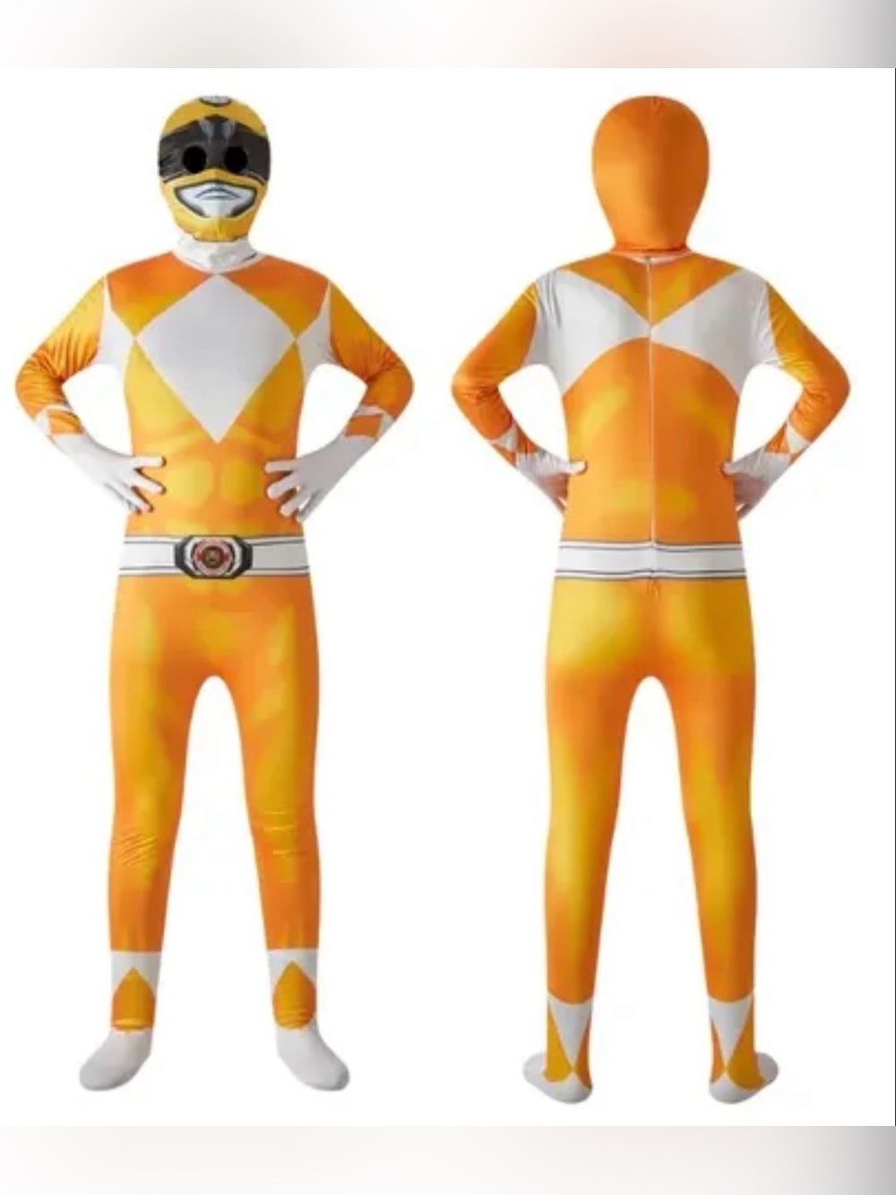 Yellow Power Rangers Costume Jumpsuit Size 110 4-5Y Mask Muscle Halloween